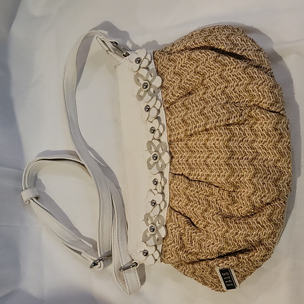 Elle leather and straw shoulder bag